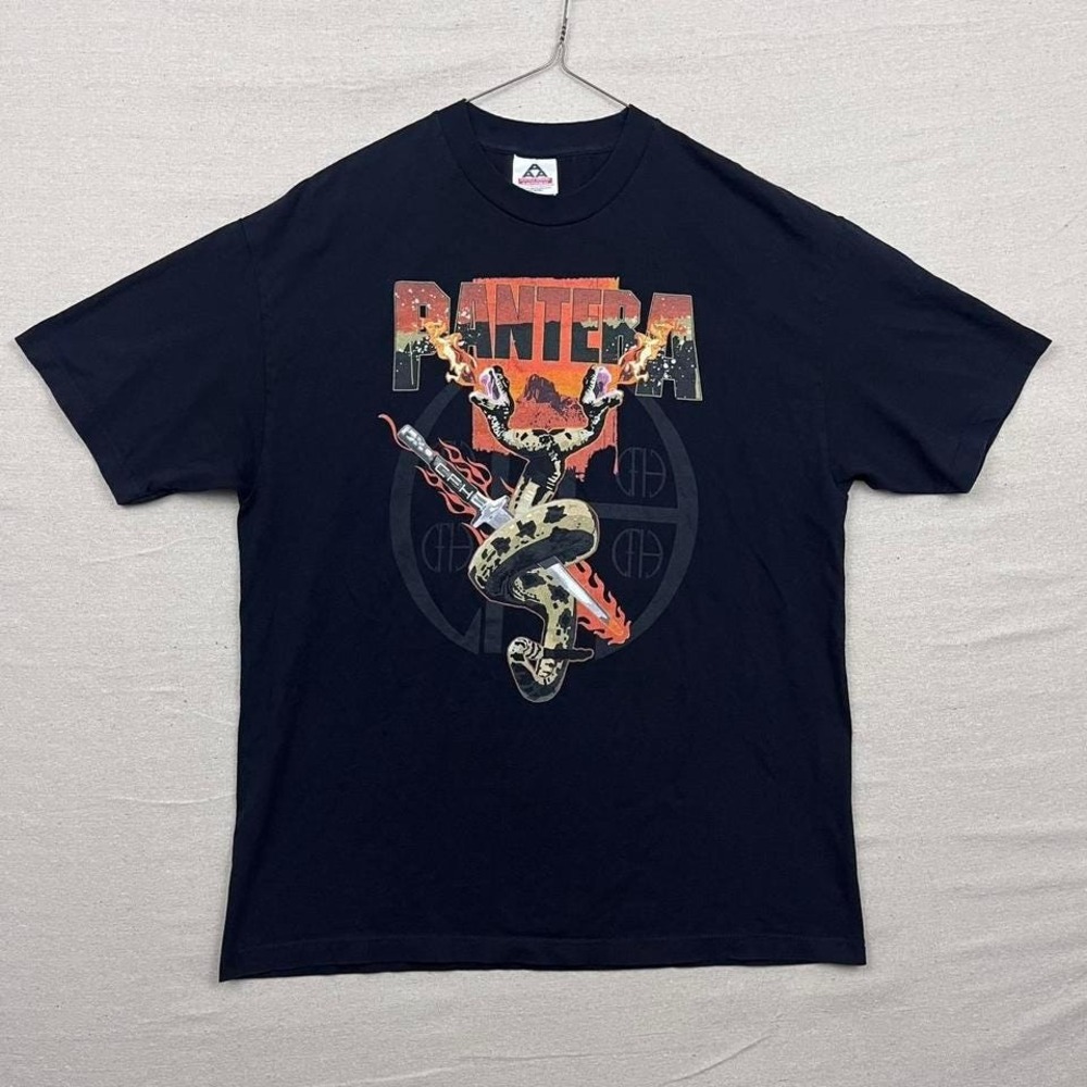 Vintage 2004 Pantera Cowboys From Hell CFH Snake Dagger Tee Shirt Black Graphic